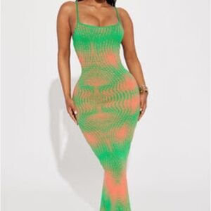Fashion Nova Green and Pink Knit Maxi Dress
